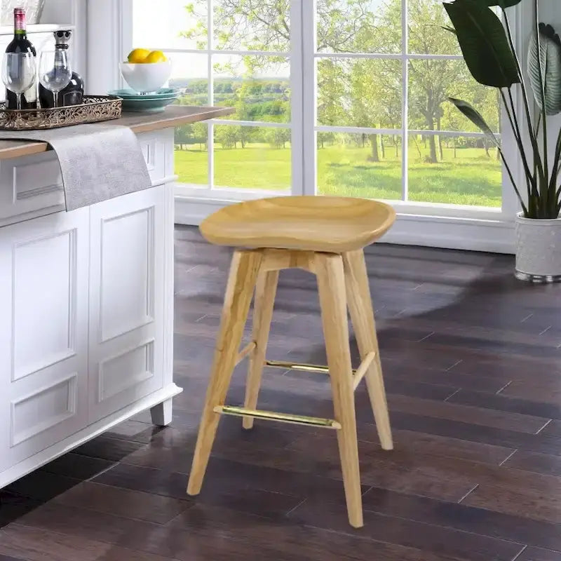 Bali Backless Wood Swivel Indoor Barstool - N/A