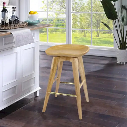 Bali Backless Wood Swivel Indoor Barstool - N/A