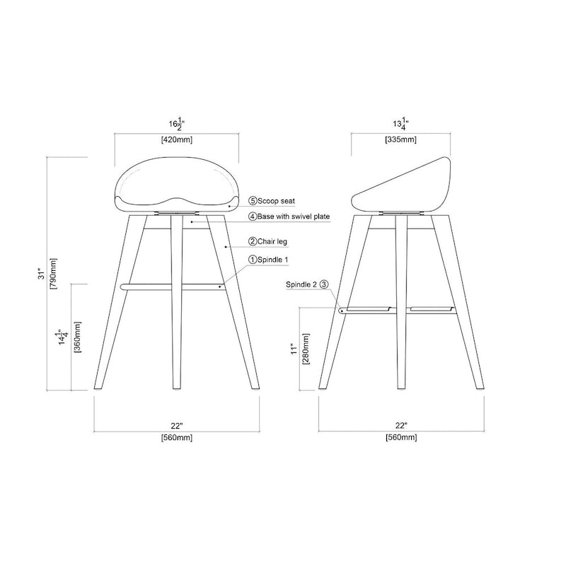 Bali Backless Wood Swivel Indoor Barstool - N/A