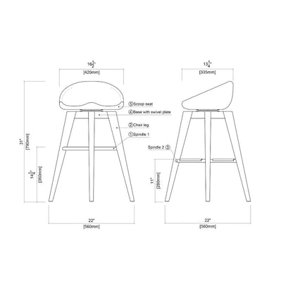 Bali Backless Wood Swivel Indoor Barstool - N/A
