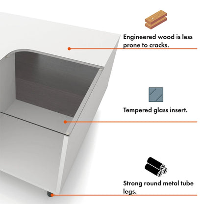 DH BASIC Modern White Square Coffee Table with 16 Colors LED Light, Shelf, and Drawer by Denhour
