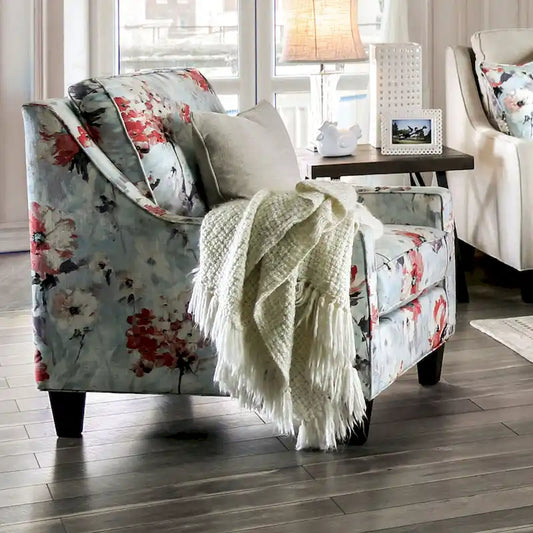Lilu Transitional Ivory Chenille Linen Upholstered Accent Chair by Furniture of America