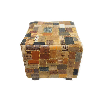 Home&Manor Daniella Leather Cube Pouf