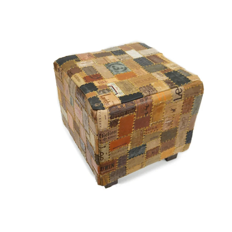 Home&Manor Daniella Leather Cube Pouf