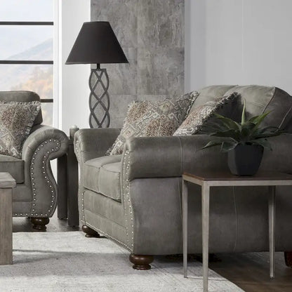 Roundhill Furniture Leinster Stone Grey Faux Leather-upholstered Nailhead Loveseat