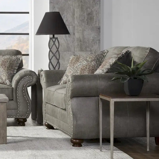 Roundhill Furniture Leinster Stone Grey Faux Leather-upholstered Nailhead Loveseat