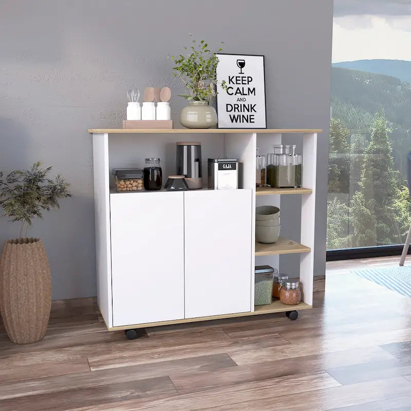 FM Furniture Serbia Kitchen Island, One Cabinet, Four Open Shelves