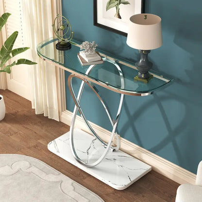 Myhozm 43.3 inches Console Table with Geometric Base, Modern Sofa Table for Entryway, Living Room