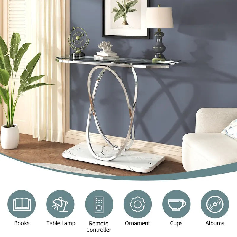 Myhozm 43.3 inches Console Table with Geometric Base, Modern Sofa Table for Entryway, Living Room