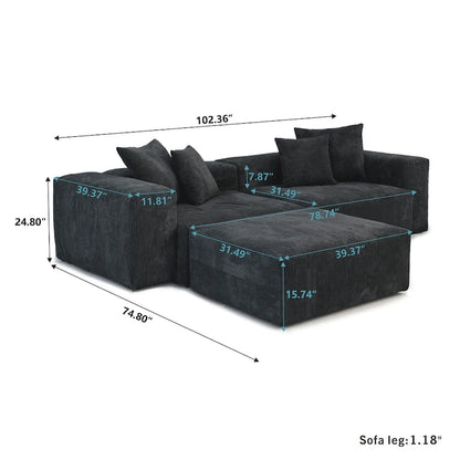 102 Oversized Corduroy Modular Sofa Reversible Couch with Ottoman