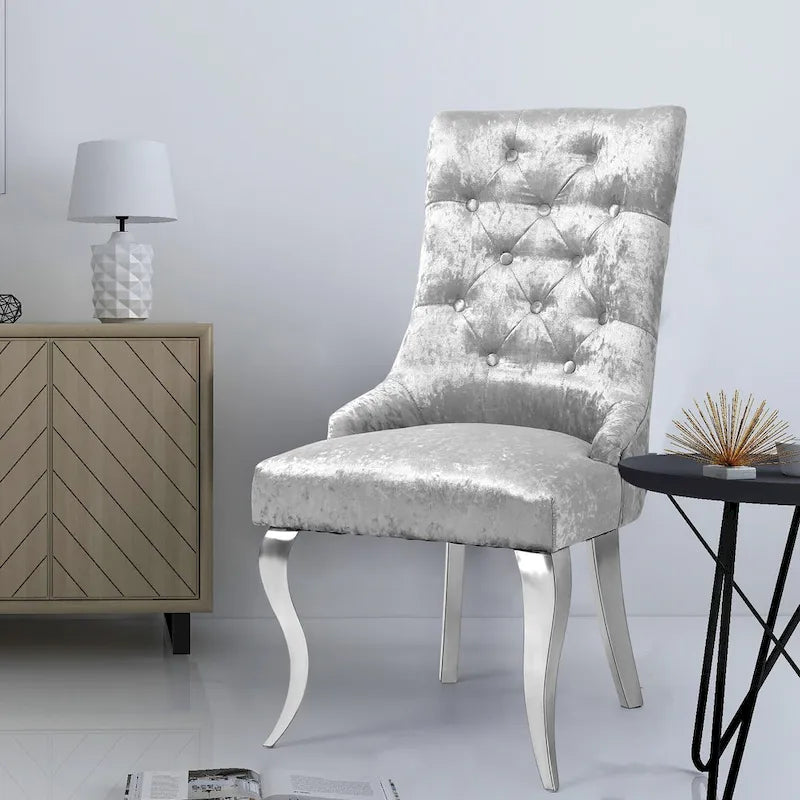 Ice Velvet Button Tufted Dining Chair High Wingback