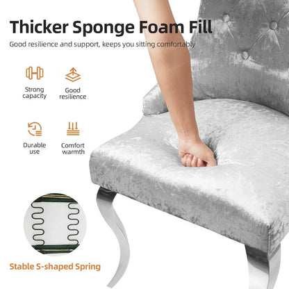 Ice Velvet Button Tufted Dining Chair High Wingback