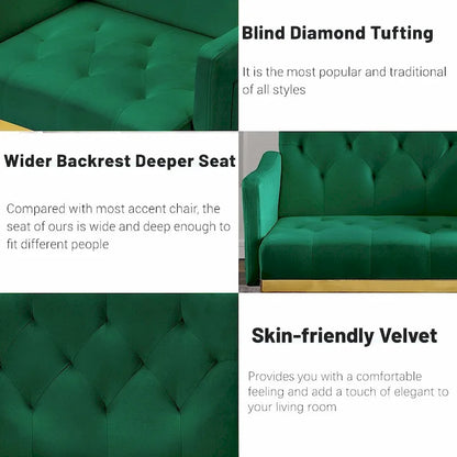 Velvet Accent Chair, Comfy Tufted Upholstered Armchair, Gold Legs - 28.7W