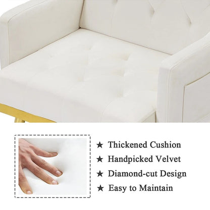 Velvet Accent Chair, Comfy Tufted Upholstered Armchair, Gold Legs - 28.7W