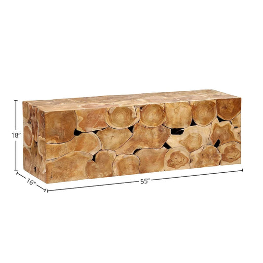 Scarlett 55-inch Rectangular Teak Root Solid Bench, Natural Finish