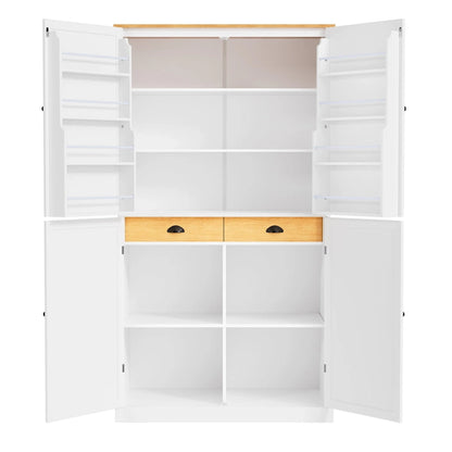 40.2x20x71.3 High Freestanding Kitchen Pantry Large Cupboard Storage Cabinet with 2 Drawers 2 Adjustable Shelves 8 Door Shelves