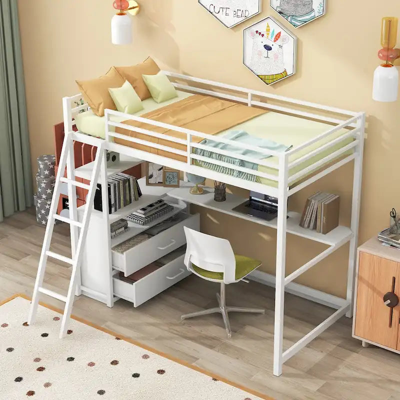 Loft Bed with Desk and Shelves
