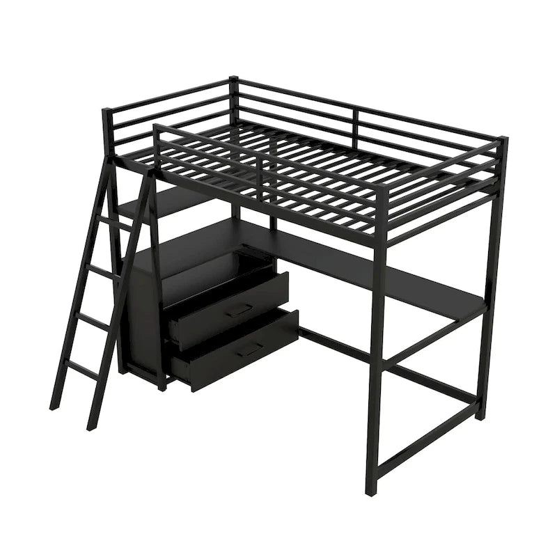 Loft Bed with Desk and Shelves