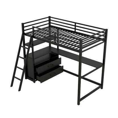 Loft Bed with Desk and Shelves