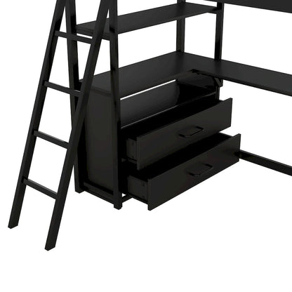 Loft Bed with Desk and Shelves