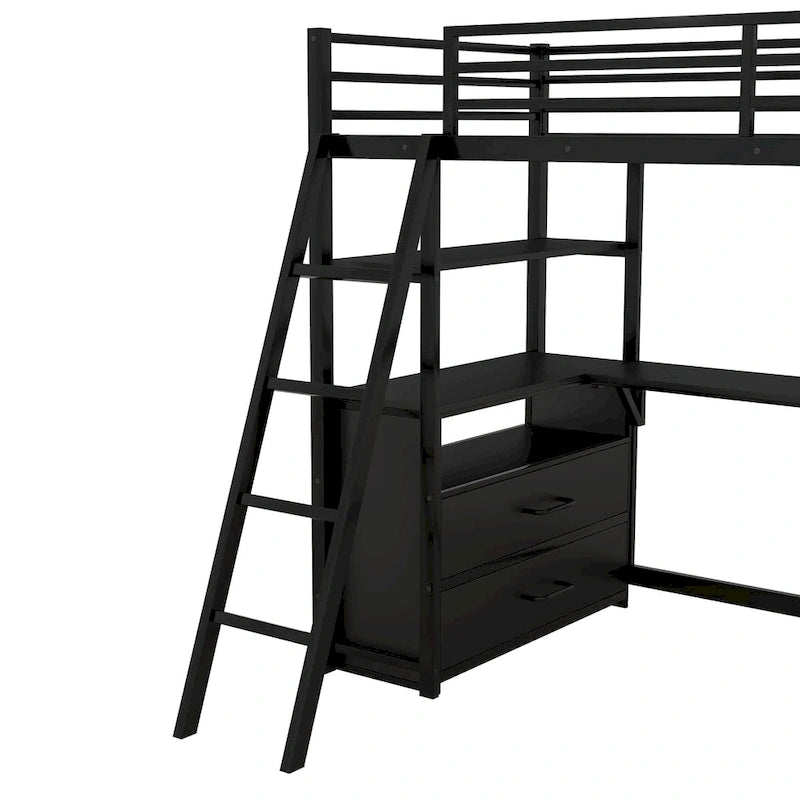 Loft Bed with Desk and Shelves