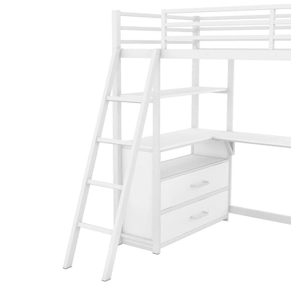 Loft Bed with Desk and Shelves