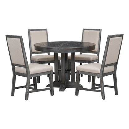 5-Piece Dining Set Extendable Round Table and 4 Upholstered Chairs Farmhouse Dining Set