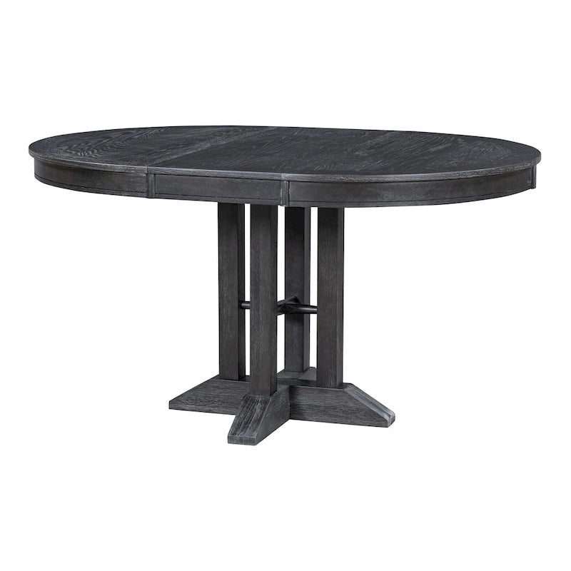 5-Piece Dining Set Extendable Round Table and 4 Upholstered Chairs Farmhouse Dining Set