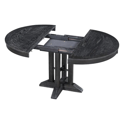 5-Piece Dining Set Extendable Round Table and 4 Upholstered Chairs Farmhouse Dining Set