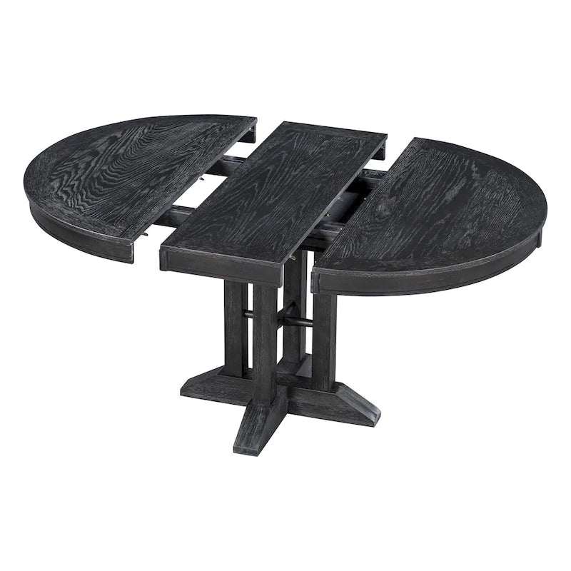 5-Piece Dining Set Extendable Round Table and 4 Upholstered Chairs Farmhouse Dining Set