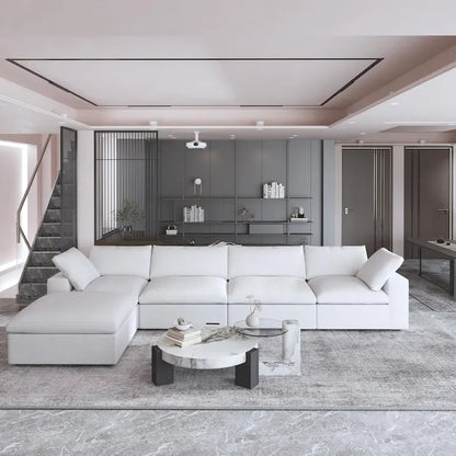 160.6 Modern Linen Sectional Sofa4-seater Modular Couch with Storage Ottoman for Living Room.