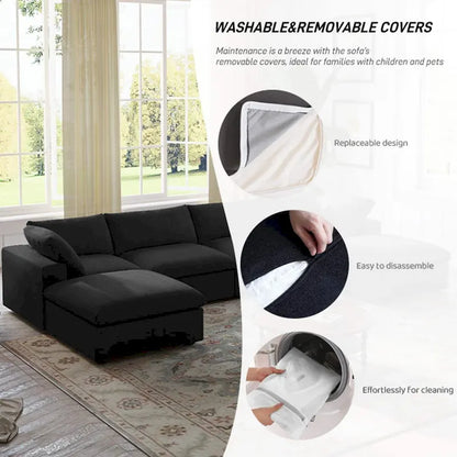 160.6 Modern Linen Sectional Sofa4-seater Modular Couch with Storage Ottoman for Living Room.