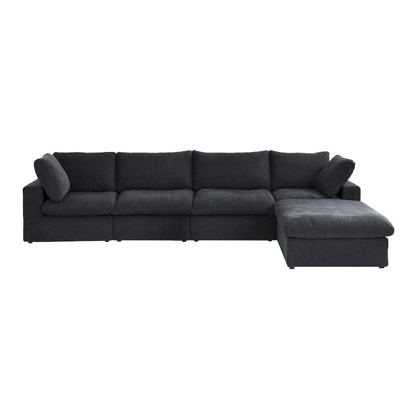 160.6 Modern Linen Sectional Sofa4-seater Modular Couch with Storage Ottoman for Living Room.