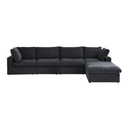 160.6 Modern Linen Sectional Sofa4-seater Modular Couch with Storage Ottoman for Living Room.