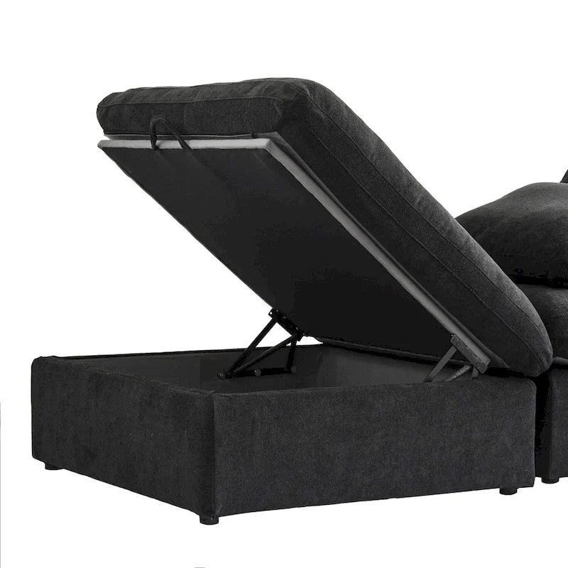 160.6 Modern Linen Sectional Sofa4-seater Modular Couch with Storage Ottoman for Living Room.