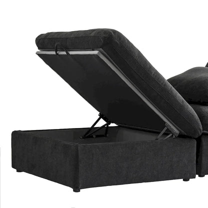 160.6 Modern Linen Sectional Sofa4-seater Modular Couch with Storage Ottoman for Living Room.