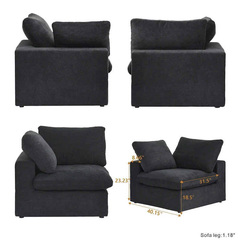 160.6 Modern Linen Sectional Sofa4-seater Modular Couch with Storage Ottoman for Living Room.