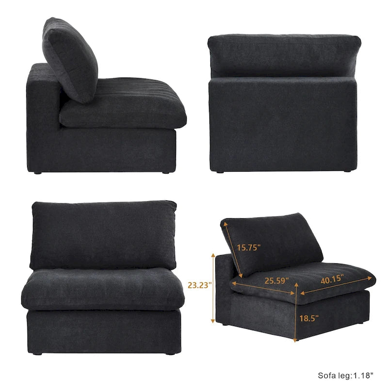 160.6 Modern Linen Sectional Sofa4-seater Modular Couch with Storage Ottoman for Living Room.