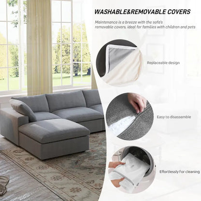 160.6 Modern Linen Sectional Sofa4-seater Modular Couch with Storage Ottoman for Living Room.