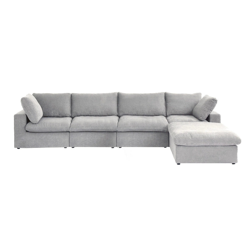 160.6 Modern Linen Sectional Sofa4-seater Modular Couch with Storage Ottoman for Living Room.