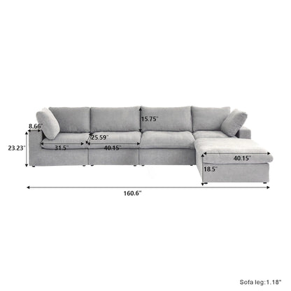 160.6 Modern Linen Sectional Sofa4-seater Modular Couch with Storage Ottoman for Living Room.
