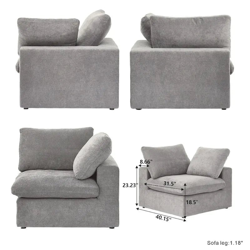 160.6 Modern Linen Sectional Sofa4-seater Modular Couch with Storage Ottoman for Living Room.