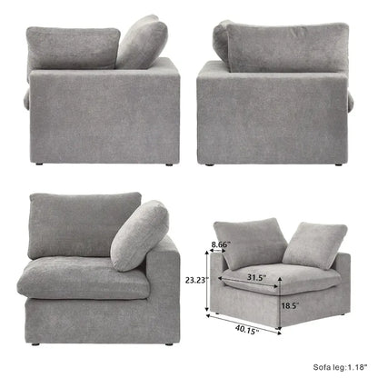 160.6 Modern Linen Sectional Sofa4-seater Modular Couch with Storage Ottoman for Living Room.