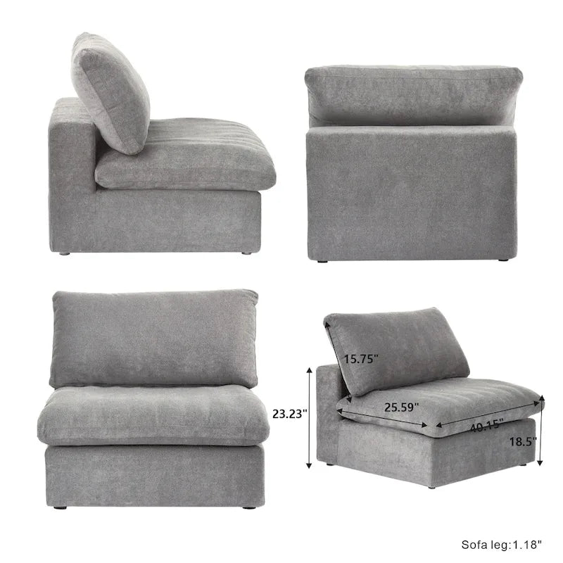 160.6 Modern Linen Sectional Sofa4-seater Modular Couch with Storage Ottoman for Living Room.
