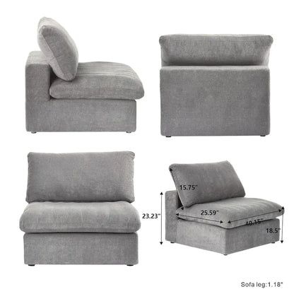 160.6 Modern Linen Sectional Sofa4-seater Modular Couch with Storage Ottoman for Living Room.