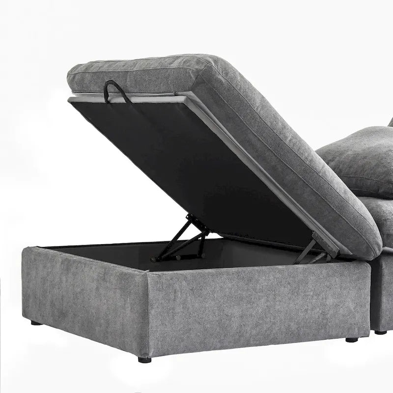 160.6 Modern Linen Sectional Sofa4-seater Modular Couch with Storage Ottoman for Living Room.