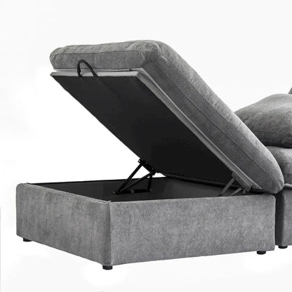 160.6 Modern Linen Sectional Sofa4-seater Modular Couch with Storage Ottoman for Living Room.