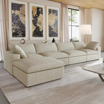 160.6 Modern Linen Sectional Sofa4-seater Modular Couch with Storage Ottoman for Living Room.