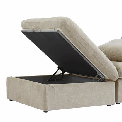 160.6 Modern Linen Sectional Sofa4-seater Modular Couch with Storage Ottoman for Living Room.