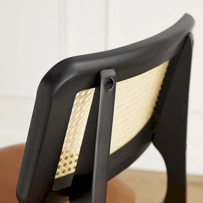 Art Leon Cane Backrest Leather Dining Chairs (Set of 2)